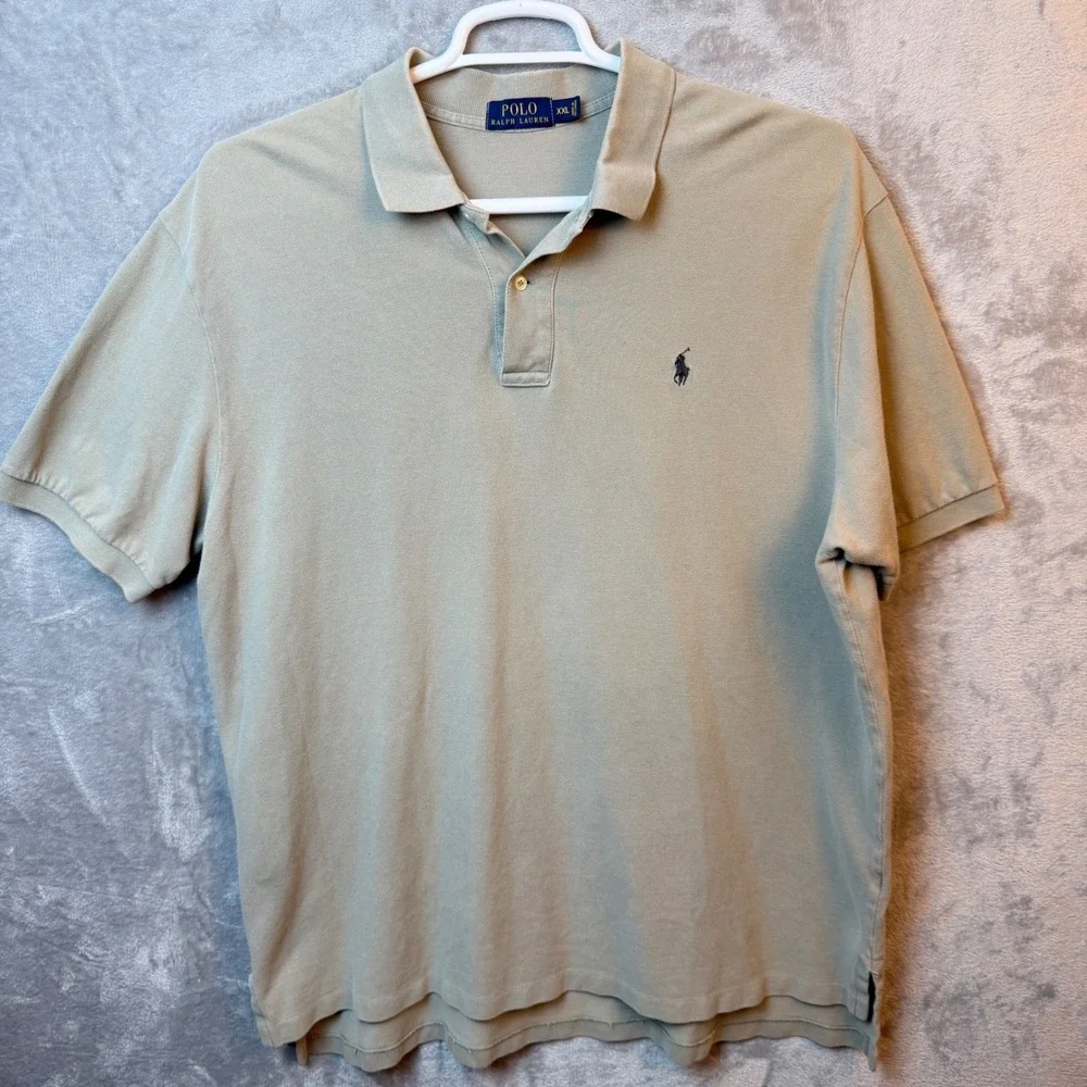 Polo Ralph Lauren Polo Shirt Mens XXL Tan Khaki Short Sleeve Pique Pony Preppy